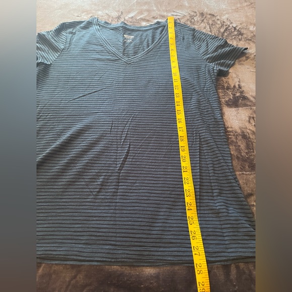 Mossimo V Neck Stripped Green Blue Black Short Sleeve Shirt Size XL - Picture 5 of 6